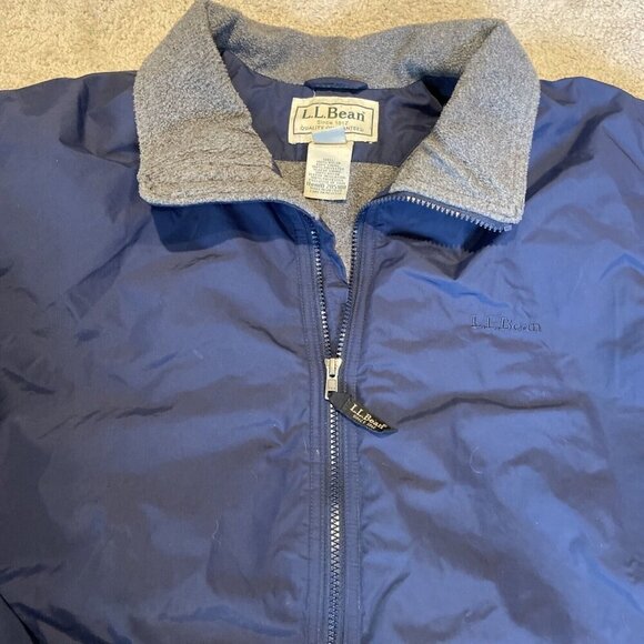 LL Bean Warm Up Jacket Men's Large Tall Navy Nylon Fleece Lined Full Zip Outdoor - Picture 2 of 11